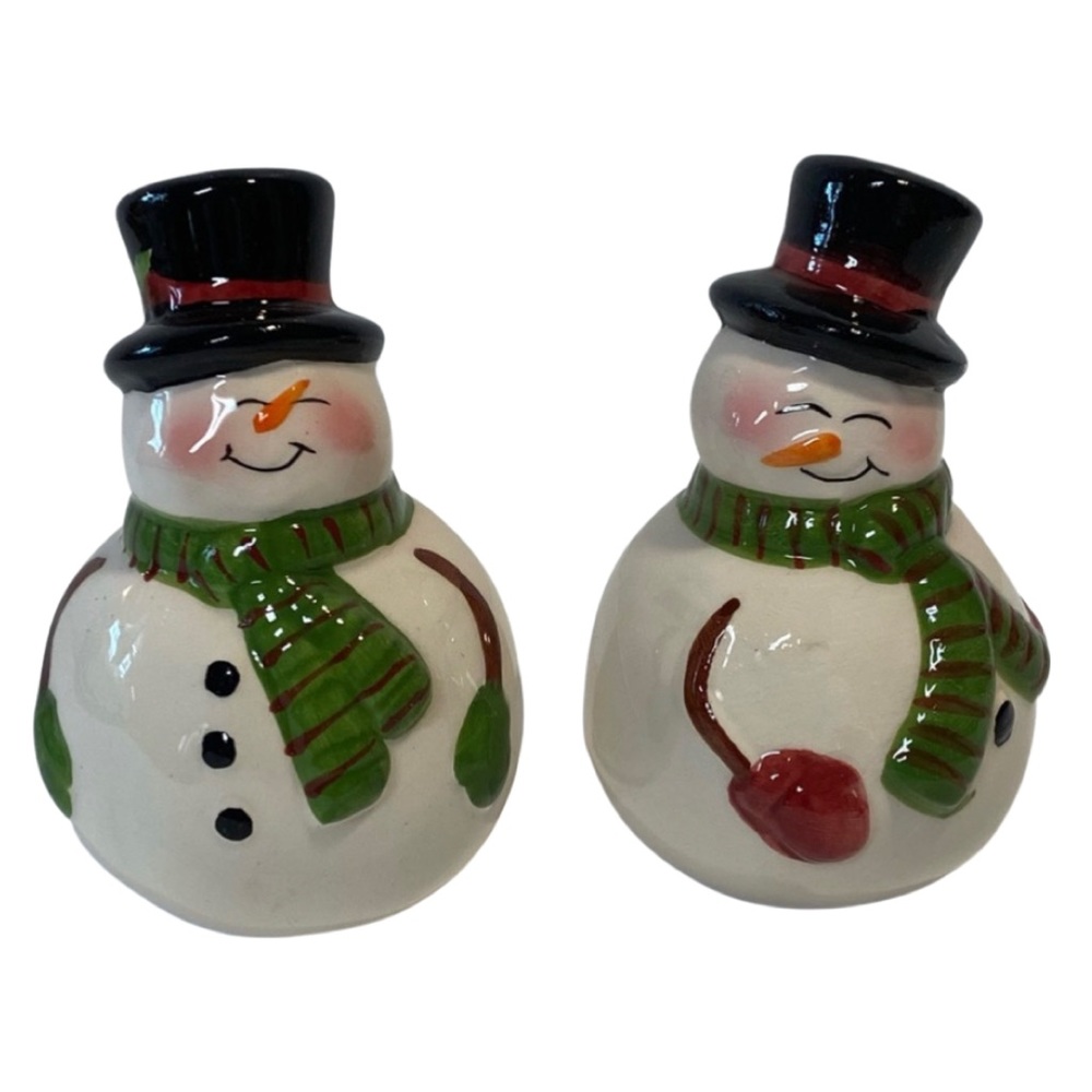 Celebrations By Mikasa Snowmen Hand-Painted Ceramic Salt and Pepper Set
